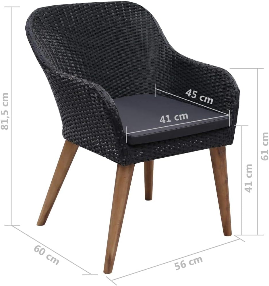 Festnight - Set of 2 rattan garden chairs with 2 chairs and 2 cushions, black - QUORE