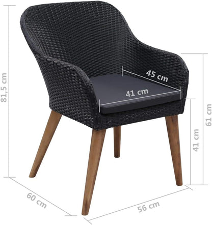 Festnight - Set of 2 rattan garden chairs with 2 chairs and 2 cushions, black - QUORE