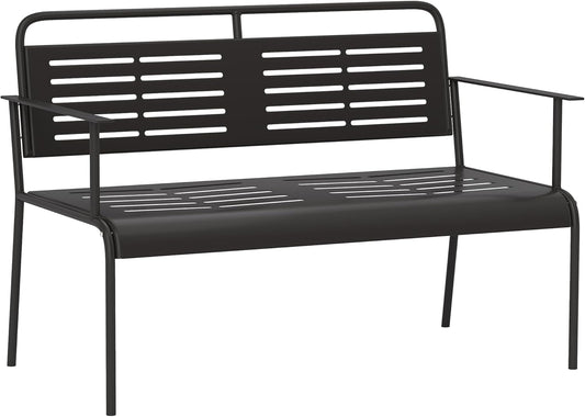 Outsunny 2-Sitzer Gartenbank, Sitzbank mit Lamellen-Design, wasserabweisend Gartenmöbel mit Rücken- & Armlehnen, Parkbank 240 kg load bar, Balkonbank für Terrasse, Garten, 121 x 64 x 84 cm, Schwarz - QUORE