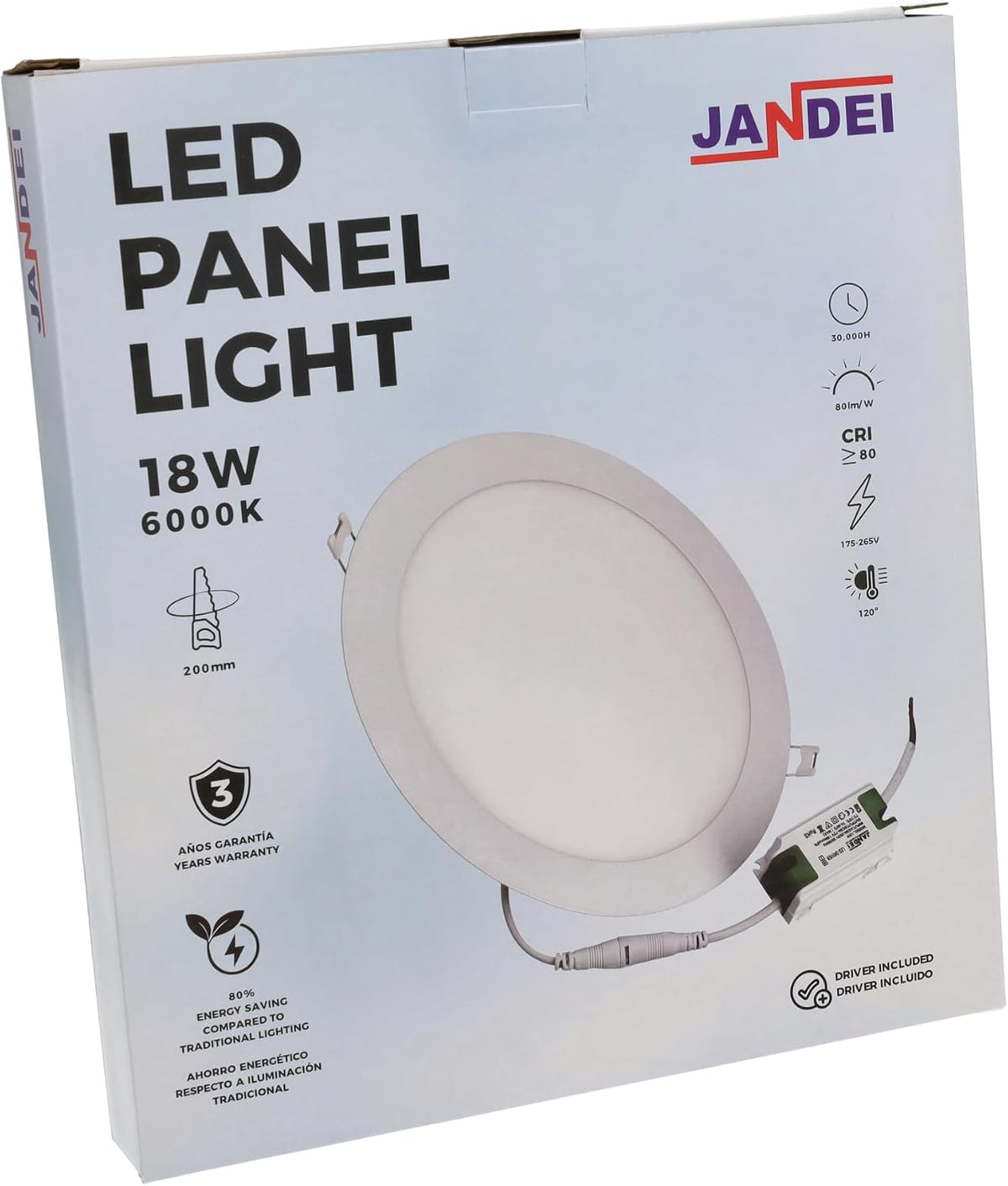 JANDEI - Set van 20 18W LED inbouw plafondlampen, downlights rond, plat, met mat witte aluminium ring, driver inbegrepen, koud wit licht 6000K