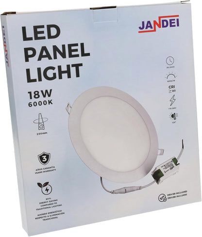 JANDEI - Set van 20 18W LED inbouw plafondlampen, downlights rond, plat, met mat witte aluminium ring, driver inbegrepen, koud wit licht 6000K