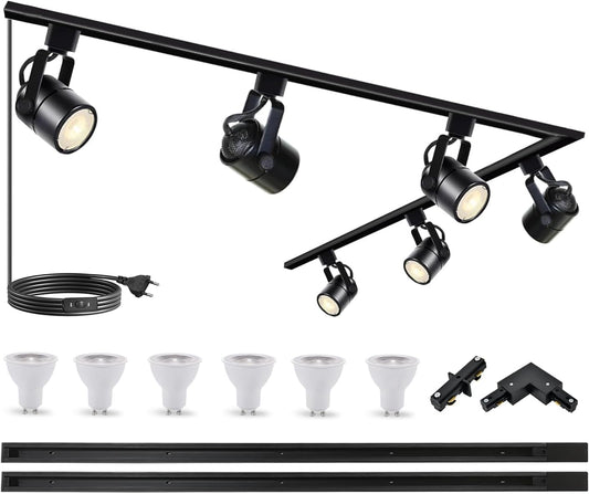 Railverlichting – Railspots – Spotverlichting – Plafondspots – LED Spots – GU10, 6 Verstelbare Spots – 4000K Neutraal Licht, 350° Draaibaar & 270° Kantelbaar