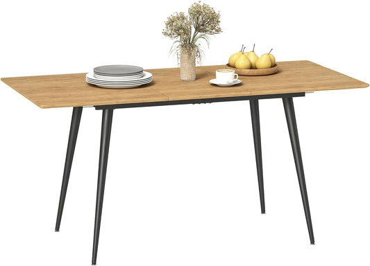 HOMCOM Esstisch ausziehbar 120/160 x 75 cm Küchentisch für 6-8 Persen, moderner Esszimmertisch mit Stahlbeine, Natur - QUORE