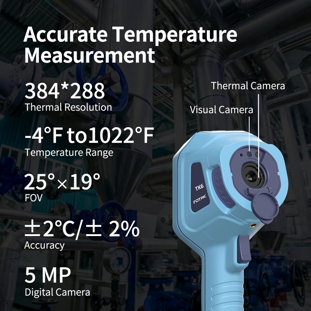 TK6 warmtebeeldcamera, 384 x 288 IR-resolutie, 25 ° * 19 ° FOV, handmatige focus warmtebeeldcamera met 5 MP visuele camera voor gebouw, elektrische inspecties, -4 ° F tot 122 ° F, 3,5 inch