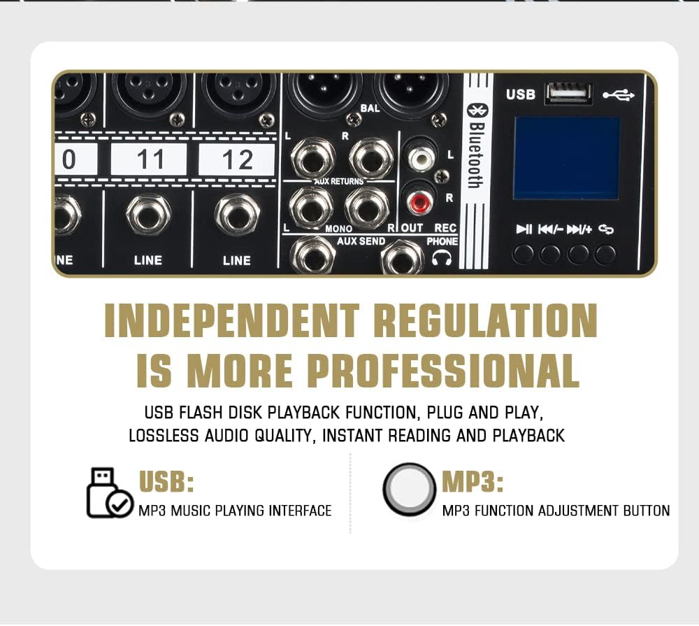 MX-120 professionele mix (12-kanalen), DSP effector voor het opnemen van DJ podium karaoke, met USB drive voor opname ingang, XLR microfoonstekker, 48V voeding, RCA uitgang