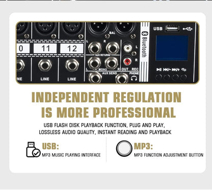 MX-120 professionele mix (12-kanalen), DSP effector voor het opnemen van DJ podium karaoke, met USB drive voor opname ingang, XLR microfoonstekker, 48V voeding, RCA uitgang