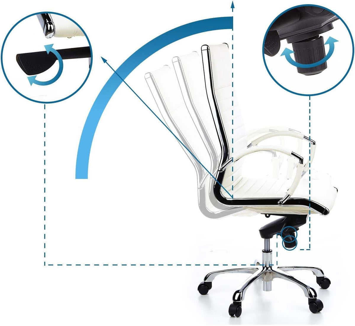 hjh OFFICE Parma 20 660510 Bureaustoel, managersstoel, leer, crème, design klassiek, hoogwaardige afwerking, hoge rugleuning, ergonomische bureaustoel, draaistoel, XXL managersstoel