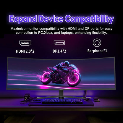 Viewedge 49" FHD Curved Gaming Monitor - PC VA Monitor 5120x1440 1500R, 120Hz / 0.5ms (GtG, Min.), Adaptive-Sync - DP, HDMI