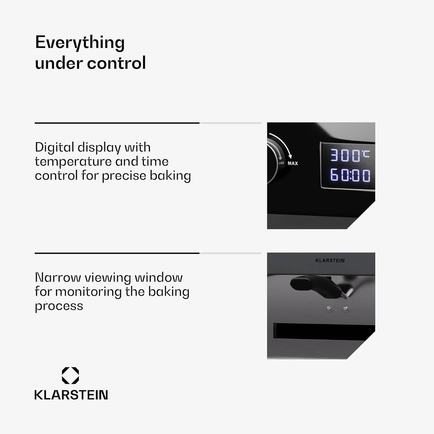 Klarstein Pizzaoven met dubbel verwarmingselement boven en onder voor binnen en buiten, 13 inch, 2,2 kW - tot 500 °C, met digitaal display en tijd- en temperatuurcontrole, cool touch-functie