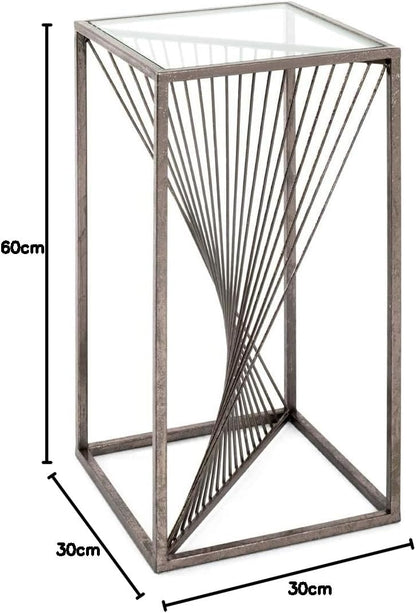 HAKU Bijzettafel brons, Metaal, veiligheidsglas 8 mm - Maat: B 30 cm x H 60 cm x D 30 cm, Stijl: Art Deco