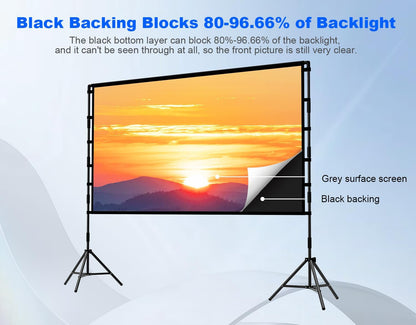 Projectiescherm en standaard, lejiada zwart projectiescherm met standaard, draagbaar opvouwbaar filmscherm met draagtas voor binnen buiten thuisbioscoop achtertuin bioscoop