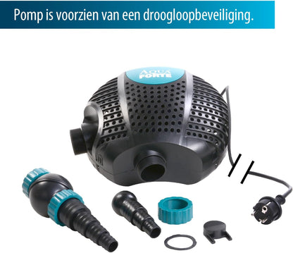 AquaForte O-8000 Plus, 70 watt, max. debiet 8 m3/uur, max. opvoerhoogte 4,5 meter, kabellengte 10 meter, voor waterlopen, watervallen, fonteinen, filters enz.