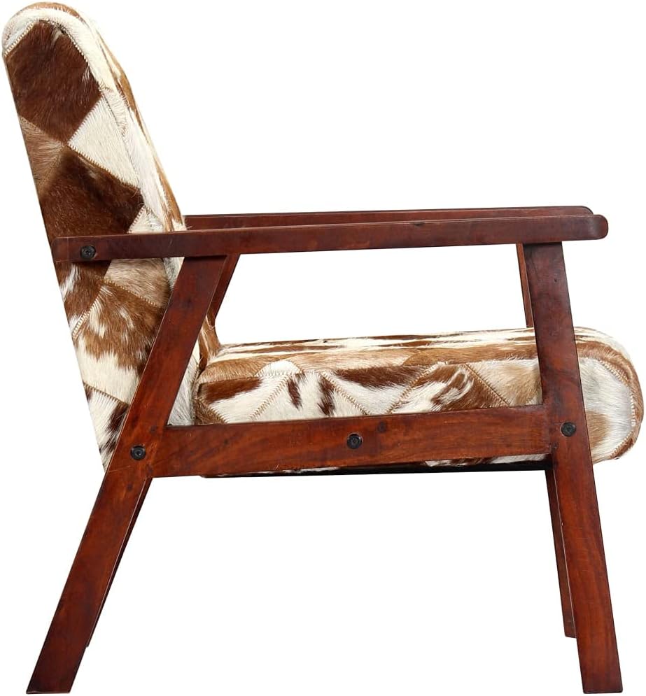 Fauteuil wit en bruin echt geitenleer, loungestoel, televisiestoel, relaxstoel, bureaustoel, stoel voor slaapkamer, woonkamer, werkkamer, kantoor