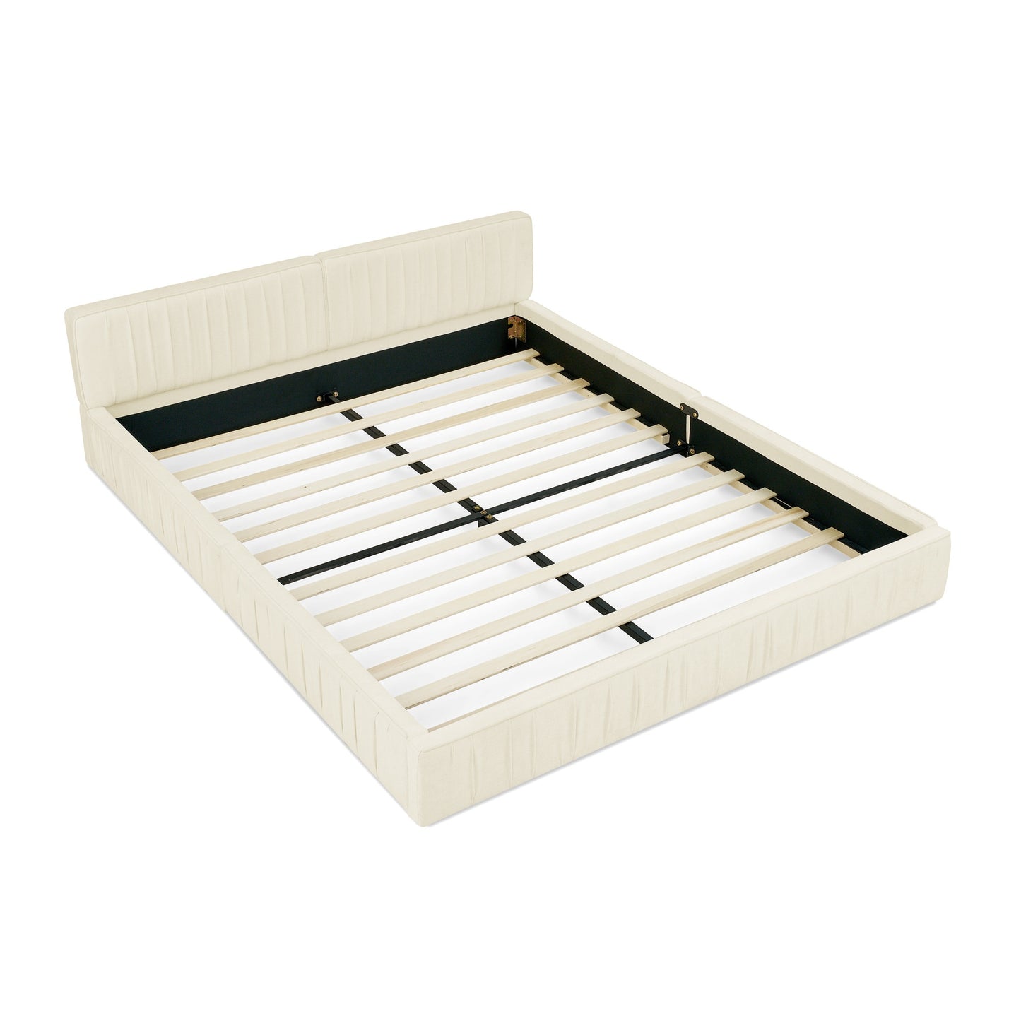 Tweepersoonsbed – Slaapbed – Bedframe – Logeerbed – Bed Met Chenille Bekleding – Beige Kleur – Stevige Houtenvrije Constructie – Eenvoudige Montage