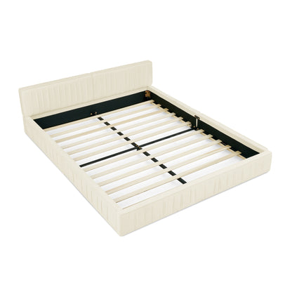 Tweepersoonsbed – Slaapbed – Bedframe – Logeerbed – Bed Met Chenille Bekleding – Beige Kleur – Stevige Houtenvrije Constructie – Eenvoudige Montage
