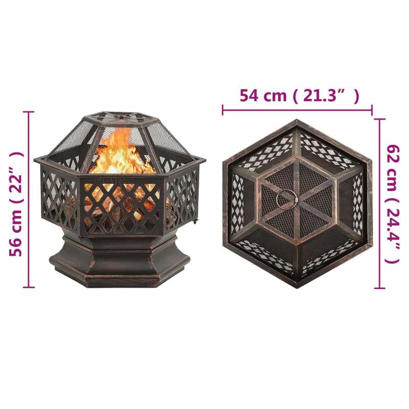 XXL Heavy-Duty Steel Fire Pit Basket with Ignition System - Large Outdoor Wood-Burning Stove for Garden, & Terrace - Rustic Portable, Chimney-Like Design (62x54x56cm) - Durable Metal Fire Pit for Backyard Warmth