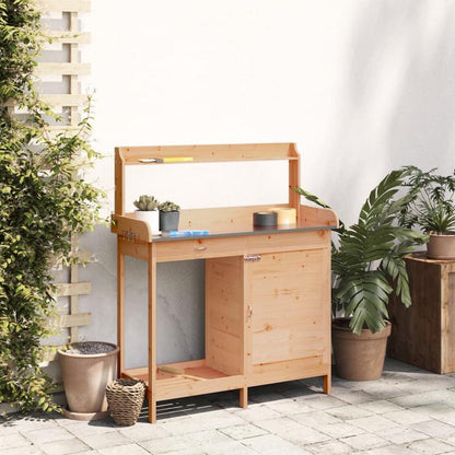 Tuinwerkbank – Buitenwerkbank – Werktafel – Tuinmeubel – Tuinkast – Stevig Vurenhout – Ruim Werkblad 110,5x45 cm – Bruin