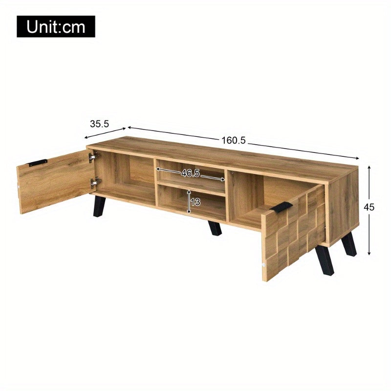 Modern TV Meubel – Tv Kast – Tv Stand – Entertainment Meubel – Woonkamer Kast – 160 cm Breed – 2 Deuren en 2 Open Vakken – Zwart Bruin Wit