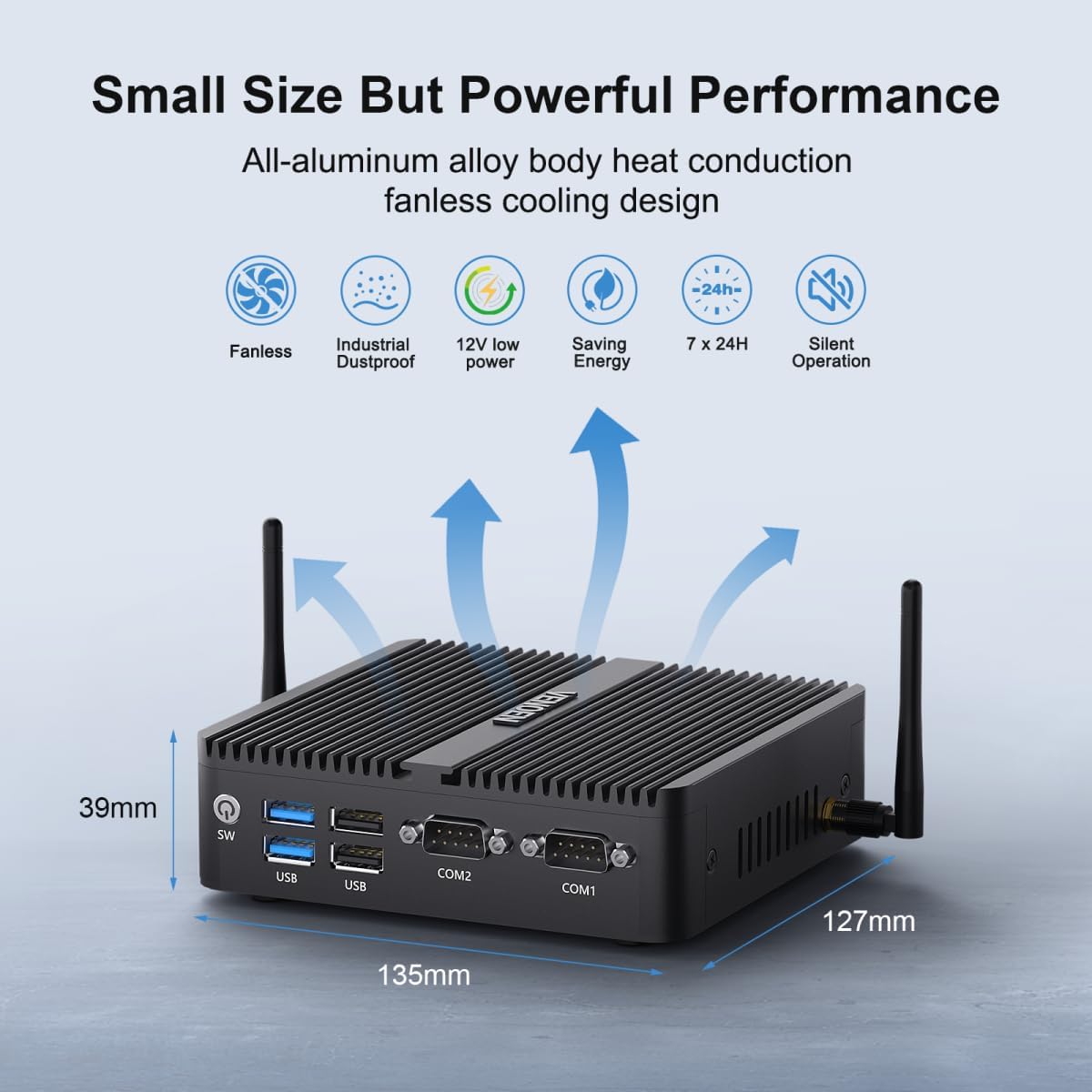 Fanless Mini PC WIN11 pro J6412, Linux Indsutrial PC 4K Mini Computer, 2x HD + 1x DP Triple Display, 2x RJ45 Lan, 2x RS232 COM, WiFi, BT 4.2, 12V Office Desktop PC, 8GB DDR4 256GB M.2 SSD - QUORE