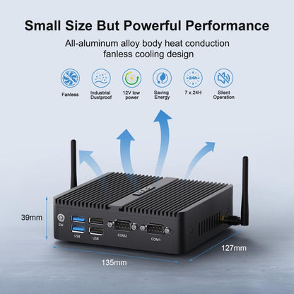 Fanless Mini PC WIN11 pro J6412, Linux Indsutrial PC 4K Mini Computer, 2x HD + 1x DP Triple Display, 2x RJ45 Lan, 2x RS232 COM, WiFi, BT 4.2, 12V Office Desktop PC, 8GB DDR4 256GB M.2 SSD - QUORE