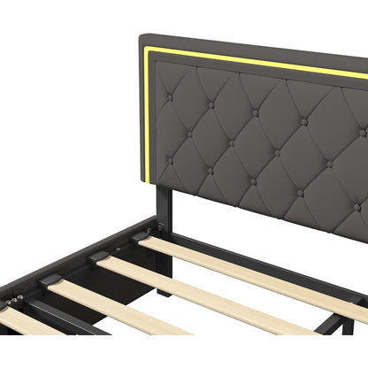 Tweepersoonsbed – Bedframe – Bed – Slaapbed – Ledikant – Donkergrijs – 160x200 cm – 4 Uitschuifbare Laden – Verstelbaar Hoofdbord