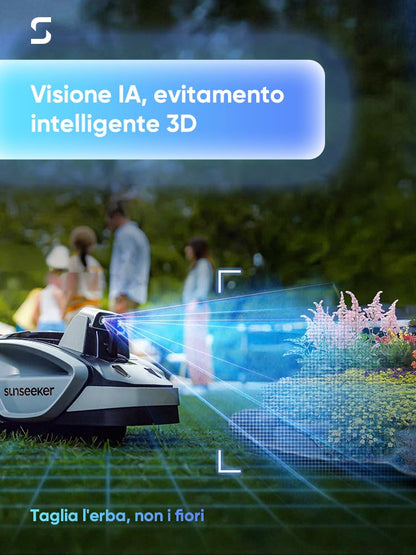 Sunseeker V3 Plus Vision AI Robotmaaier, zonder begrenzingskabel, 1000 m², dubbel oog, 42% helling, app-bediening, grasmaaier met één klik maaien, zilvergrijs