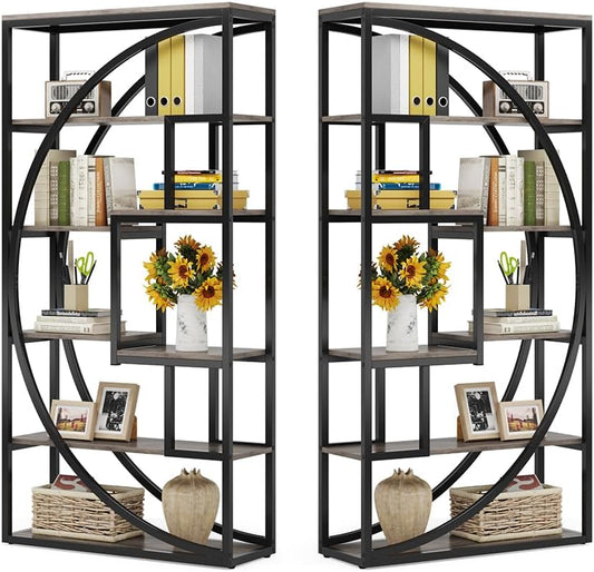 Tribesigns Bookcase, Industrial Bookcase, 5 Floors, 180 cm High, with 8 Open Storage Racks, Bookshelf, Display, Tack Unit for Home Office, Living Room, Vintage Grey