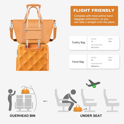 Sea choice Hardschalige Trolley Kofferset 5-Delige Reiskoffer Met Dubbele Wielen Bevat 1 Reistas en 1 Toilettas, Bagage M-L-XL Set (55/65/76cm), Tsa Slot en 4 Wielen (Oranje, Kofferset)