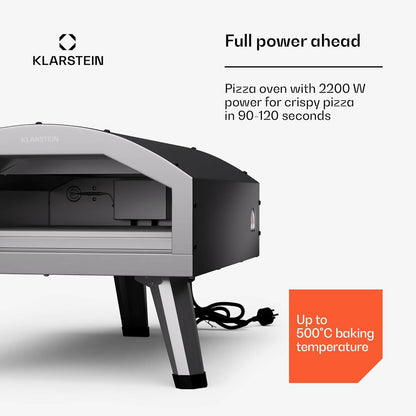 Klarstein Pizzaoven van 30,5 cm voor binnen en buiten, dubbel verwarmingselement boven en onder, 2200 W vermogen, bereikt 500 °C, met ingebouwde thermometer en temperatuurregeling, ultiem pizzagenot