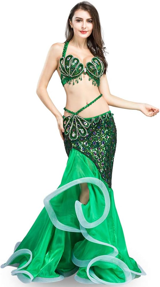 ROYAL SMEELA Buikdanskostuum Sets Buikdansen BH Rok Luxe Bling Pailletten Boor Ontwerp Dansen Zeemeermin Rok Vrouwen Professionele Dans BH Grote Swing Maxi Rokken Pak
