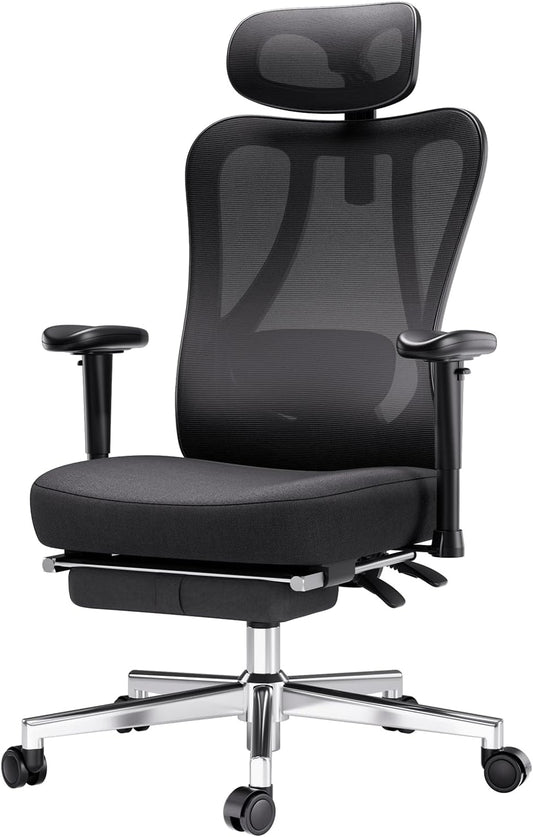 Hbada Ergonomic Office Chair with Swivel Adjustable Lumbar Support and Headrest, Tilt Function Swivel Computer Office Chair with Footrest - QUORE