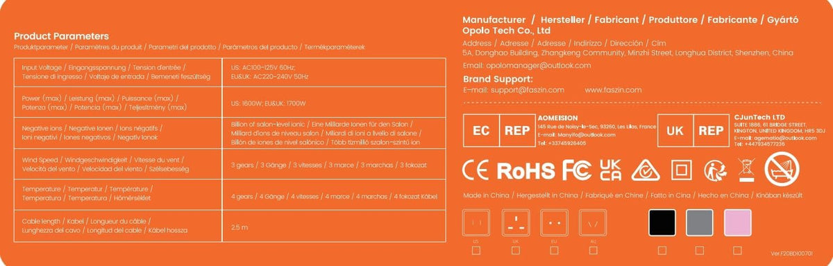 Föhn – Haardroger – Professionele Föhn – Ionische Föhn – Stille Haardroger – Met 3 Magnetische Opzetstukken – 110.000 RPM Motor