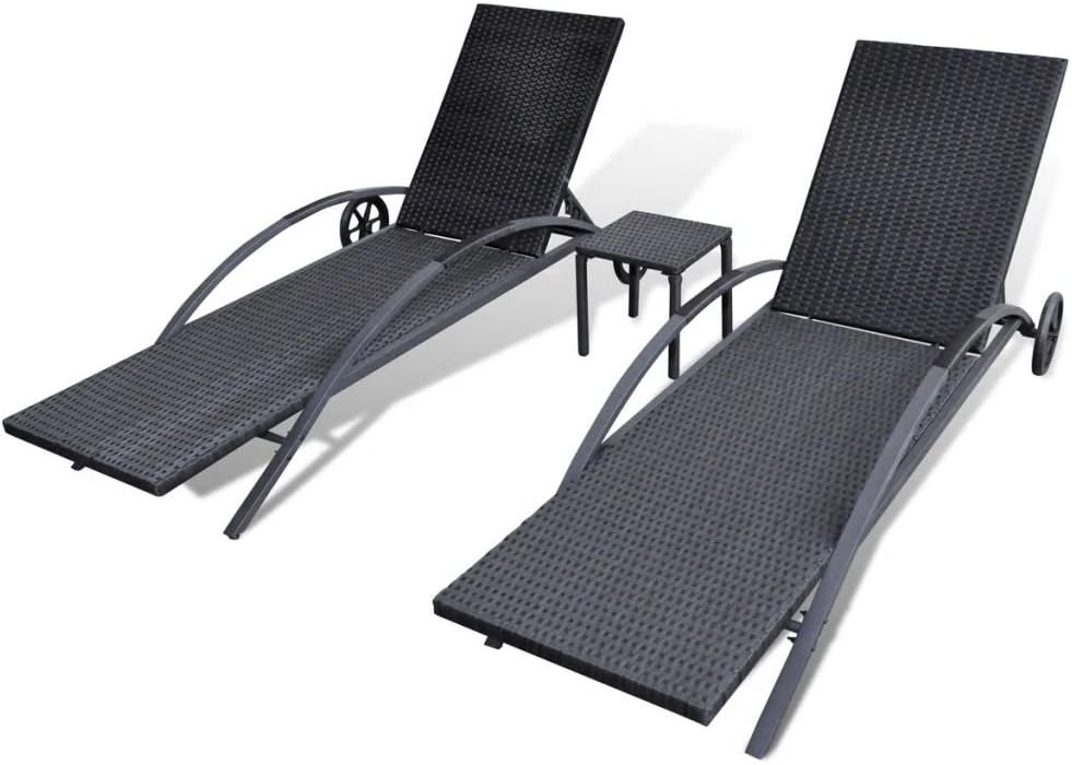 Gecheer Sun lounger with polyrattan black side table, sun loungers with cushions, outdoor sun lounger, polyrattan sun lounger - QUORE