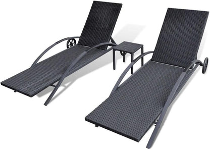 Gecheer Sun lounger with polyrattan black side table, sun loungers with cushions, outdoor sun lounger, polyrattan sun lounger - QUORE