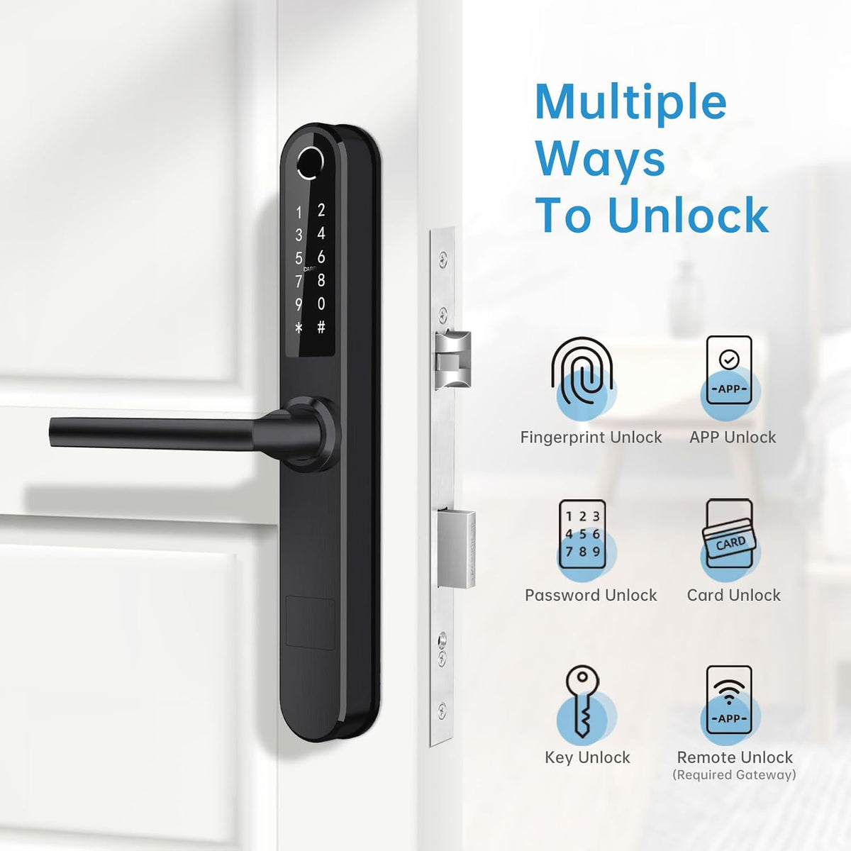 Slim Fingerprint Bluetooth Smart Deurslot met Touchscreen, Vingerafdruk Toetsenbord Kaartsleutels Unlock voor Aluminium Swing Deur (Zwart)