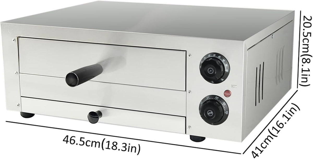 TAIMIKO Elektrische pizzaoven, mini-oven, 12 inch grote professionele elektrische pizzaoven, 1 kamer, pizzabakoven, pizzasteen en rek, gastro, steenoven, brood, cake, pasteien, enz. (30,5 cm)