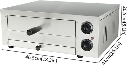 TAIMIKO Elektrische pizzaoven, mini-oven, 12 inch grote professionele elektrische pizzaoven, 1 kamer, pizzabakoven, pizzasteen en rek, gastro, steenoven, brood, cake, pasteien, enz. (30,5 cm)