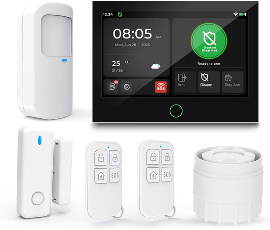 Alarmsysteem voor thuisbeveiliging (Gen 2) Stuk. DIY, touchscreen, bewegingsdetectie, contactsensoren, draadloze sirene, afstandsbedieningen, Smart Life Tuya-app, compatibel met Alexa & Google
