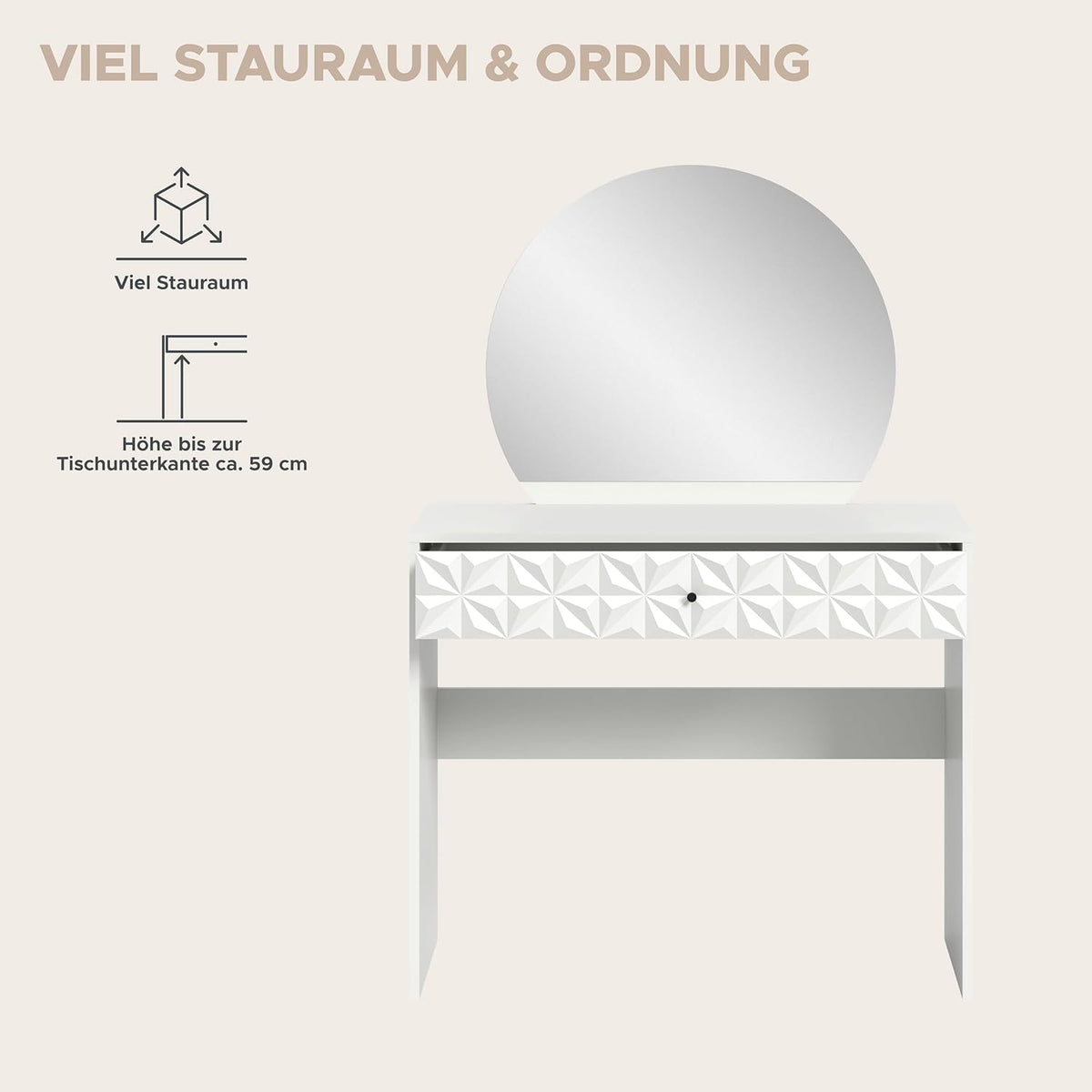 xonox.home Make-uptafel Prisma X76A9T69 kaptafel met spiegel in wit melamine, ca. 90x133x39 cm