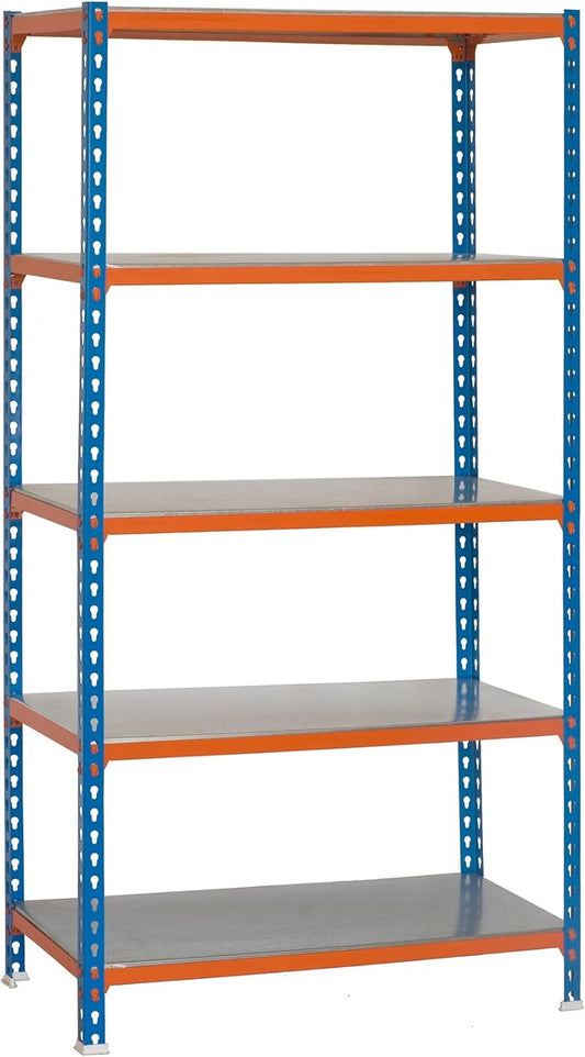 Simon Rack Stellingkast Metaal, 2000x1100x400 mm, Buigpunt 200, 5 Verstelbare Niveaus, Metalen Planken, Robuust Opslagrek voor Garage, Kelder en Werkplaats, Blauw/Oranje/Gegalvaniseerd – SimonClick