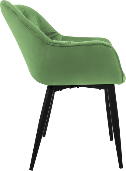 Eetkamerstoelen – Keukenstoelen – Woonkamerstoelen – Gestoffeerde Stoelen – Armstoel – Fluwelen Bekleding – Ergonomisch Design – Zwart Metalen Frame – Saliegroen