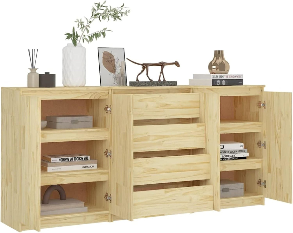 Tidyard 3pcs side cabinets sideboard cabinet side cabinet multi-function cabinet standing cabinet solid pine - QUORE