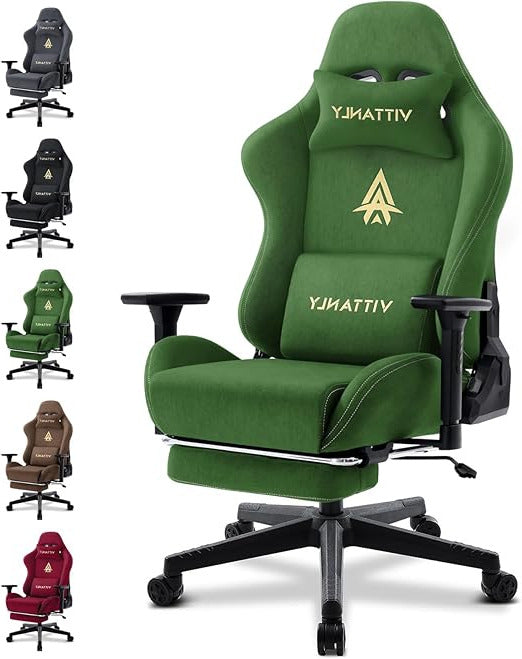 Gamingstoel – Bureaustoel – Gamestoel – Ergonomische Stoel – Werkstoel – Imitatiesuède Bekleding – Verstelbare 3D-Armleuningen – Uittrekbare Voetensteun – Groen