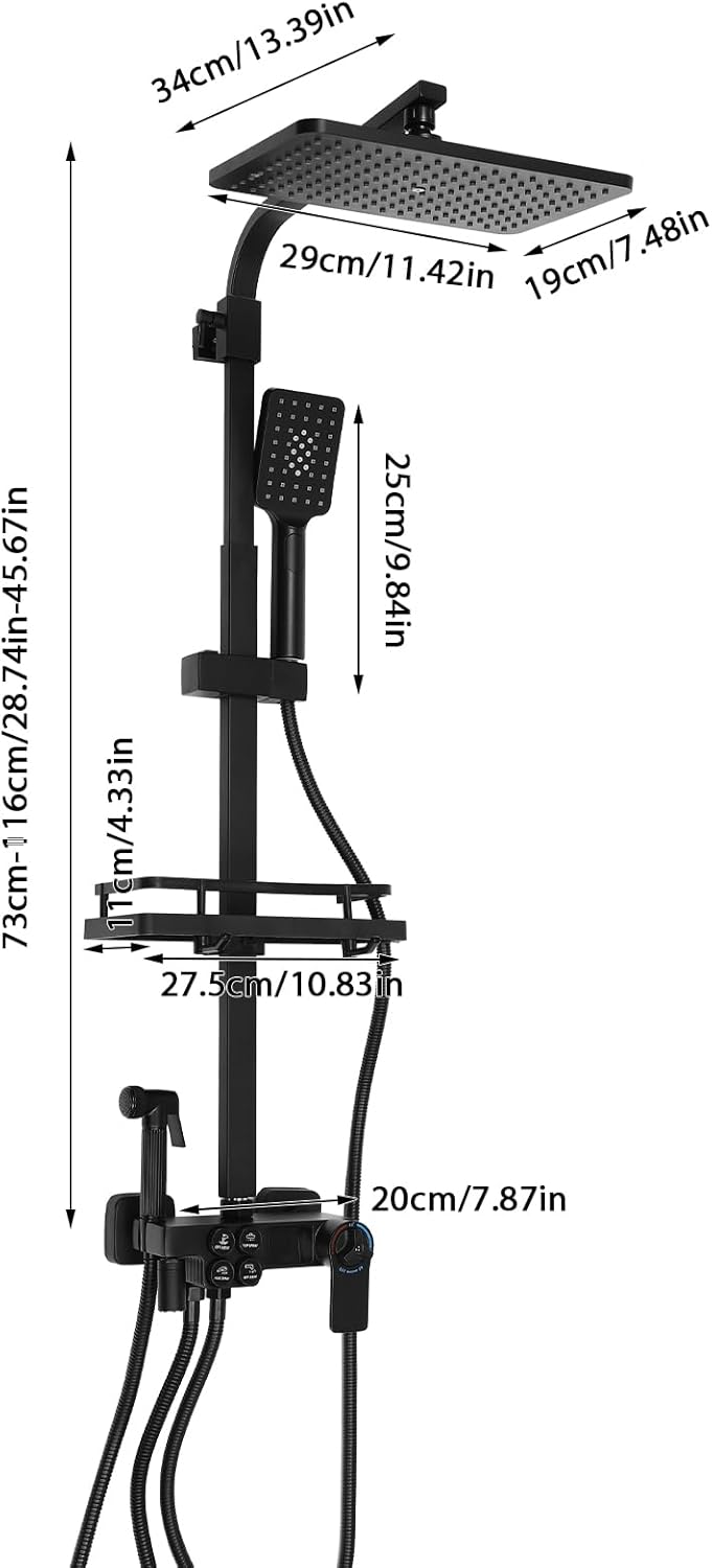 Thermostatisch Douchesysteem – Douche Set – Regendouche – Handdouche – Inbouw Douche – LCD Display – Verstelbare Hoogte 60-112 cm – Roestvrij Staal & Keramische Kraan