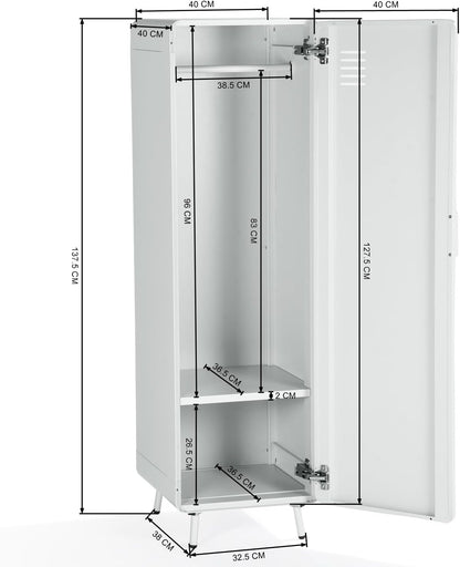 MEUBLE COSY Hoge kast voor woonkamer, kast, commode, slaapkamer, kantoorkast met deuren en planken, industrieel, metaal, wit, 40 x 40 x 137 cm