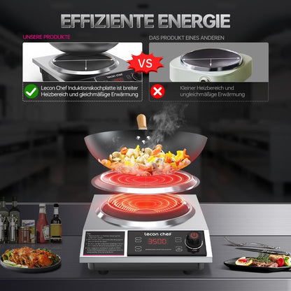 Inductiekookplaat met wok, 3500 W enkele inductiekookplaat, 60 kg draagkracht, timer en voorinstelling, 11 temperatuur- en vermogensinstellingen