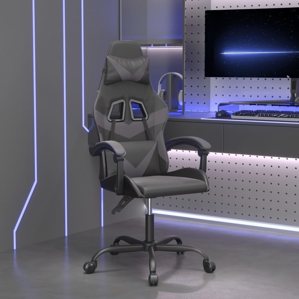 vidaXL Gaming chair swivel leatherette black and grey