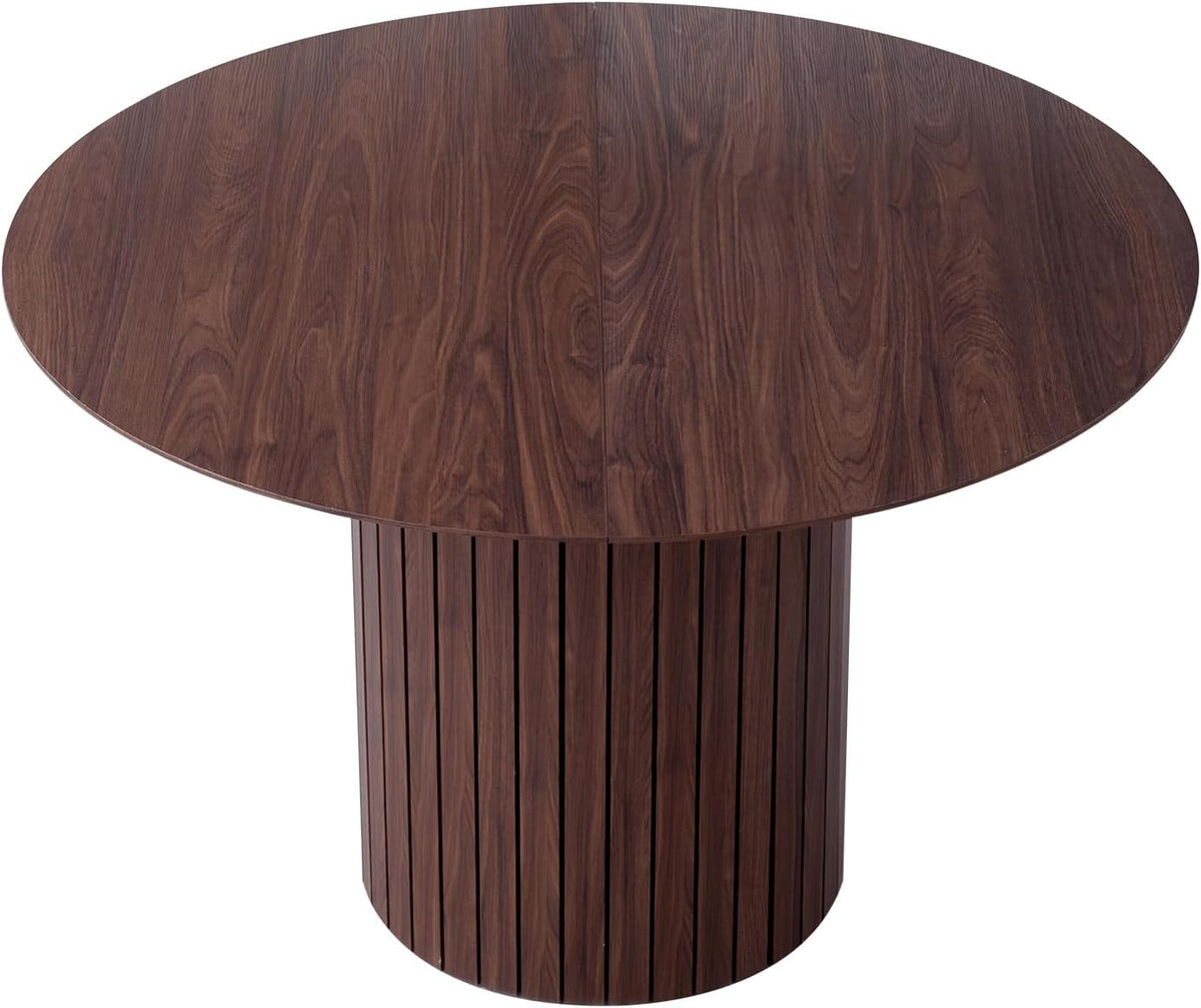 Ronde Eettafel – Boerderijkeukentafel – Eetkamertafel – Keukentafel – Tafel Voor 4-6 Personen – MDF Tafelblad 1,8 cm Dik – Robuuste Cilindrische Houten Lattenbasis
