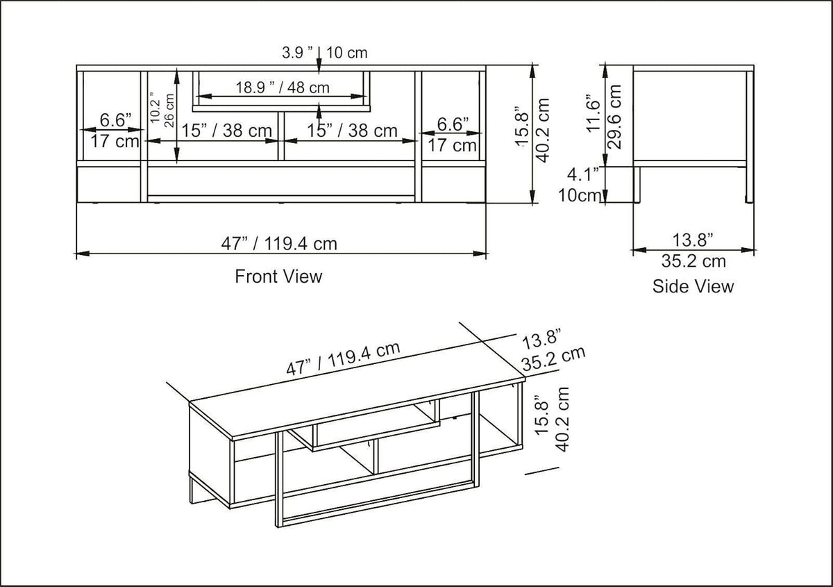 Hanah Home Stijlvolle tv-standaard, zwart & wit, 120 x 35,2 x 40,2 cm, 100% melamine gecoat verdeelbord, 18 mm dik, modern design voor woonkamer en entertainmentruimtes