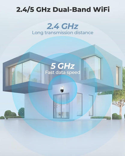 Beveiligingscamera - WiFi-beveiligingscamera - Camerabewaking - 4K Wi-Fi 6 - voor Buiten - met Dubbele Lens - 6X Hybride Zoom - 360° Zicht - Detectie van Personen - Voertuigen - Dieren - Automatisch Volgen - Kleurennachtzicht - Wit